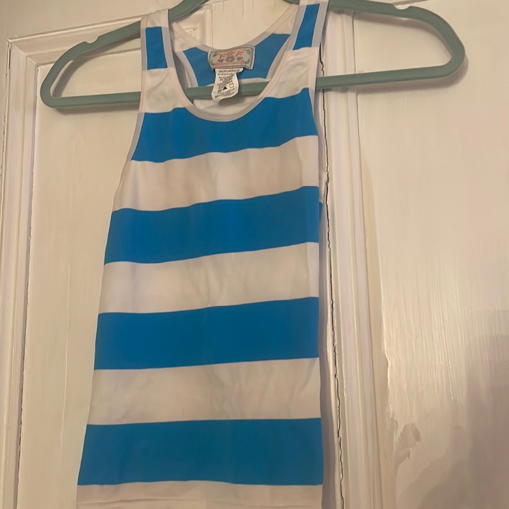 Blue and white striped tank top